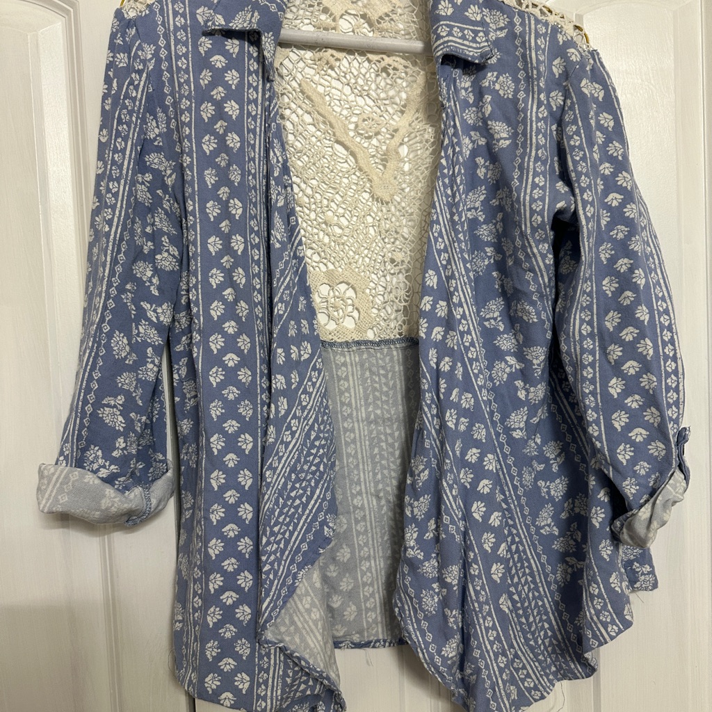 Living Doll Blue And Cream Knit Cardigan